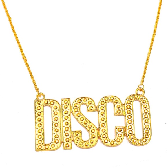 NWOT Gold Chain Disco Necklace 1970s Faux Bling Jewelry Costume Accessories - Picture 1 of 6